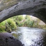 View of beer garden from under aquaduct